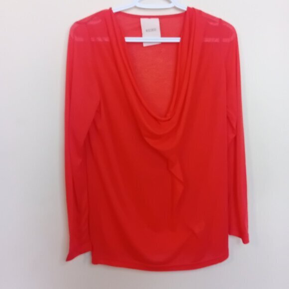 The Bay Women's Rococo Sheer Red Lightweight Blouse Cowl Neck Ruched NO SIZE - Picture 4 of 11
